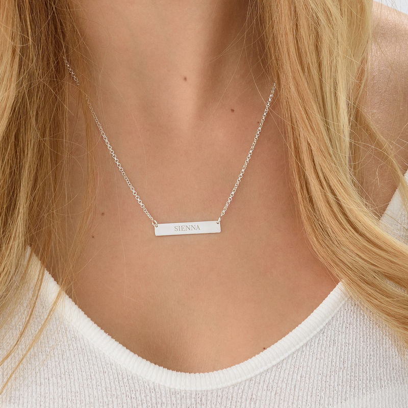 Tiny Silver Engraved Bar Necklace - 2