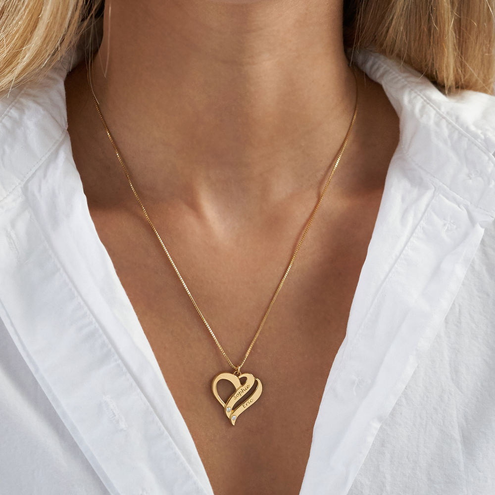 Two Hearts Forever One Necklace Gold Plated with Diamonds - 2 product photo