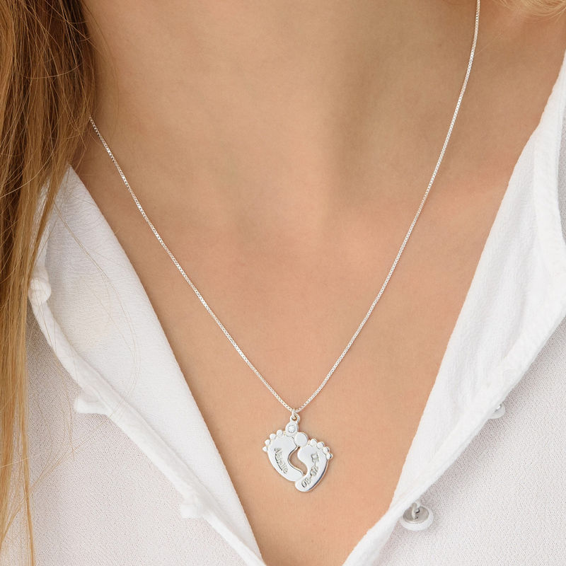 Baby Feet  Sterling Silver Diamond Necklace - 2 product photo