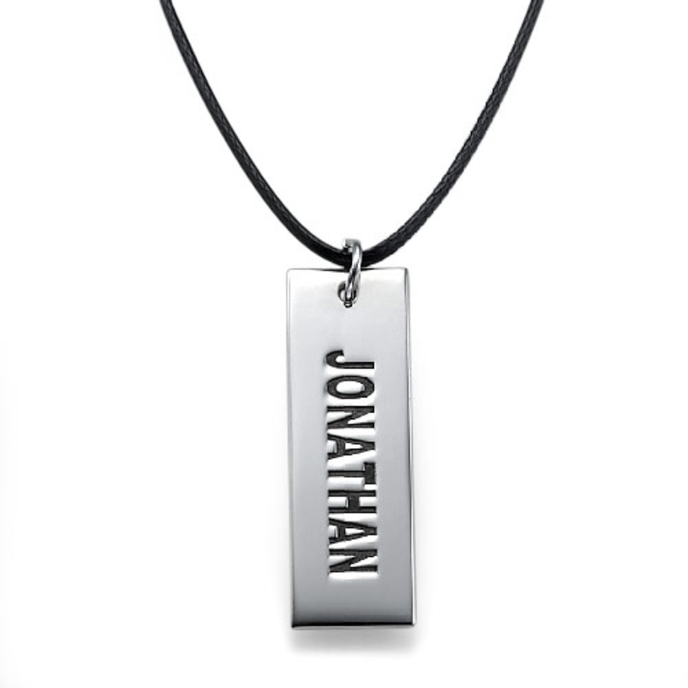 Custom Vertical Dog Tag Necklace for Boys in Sterling Silver product photo