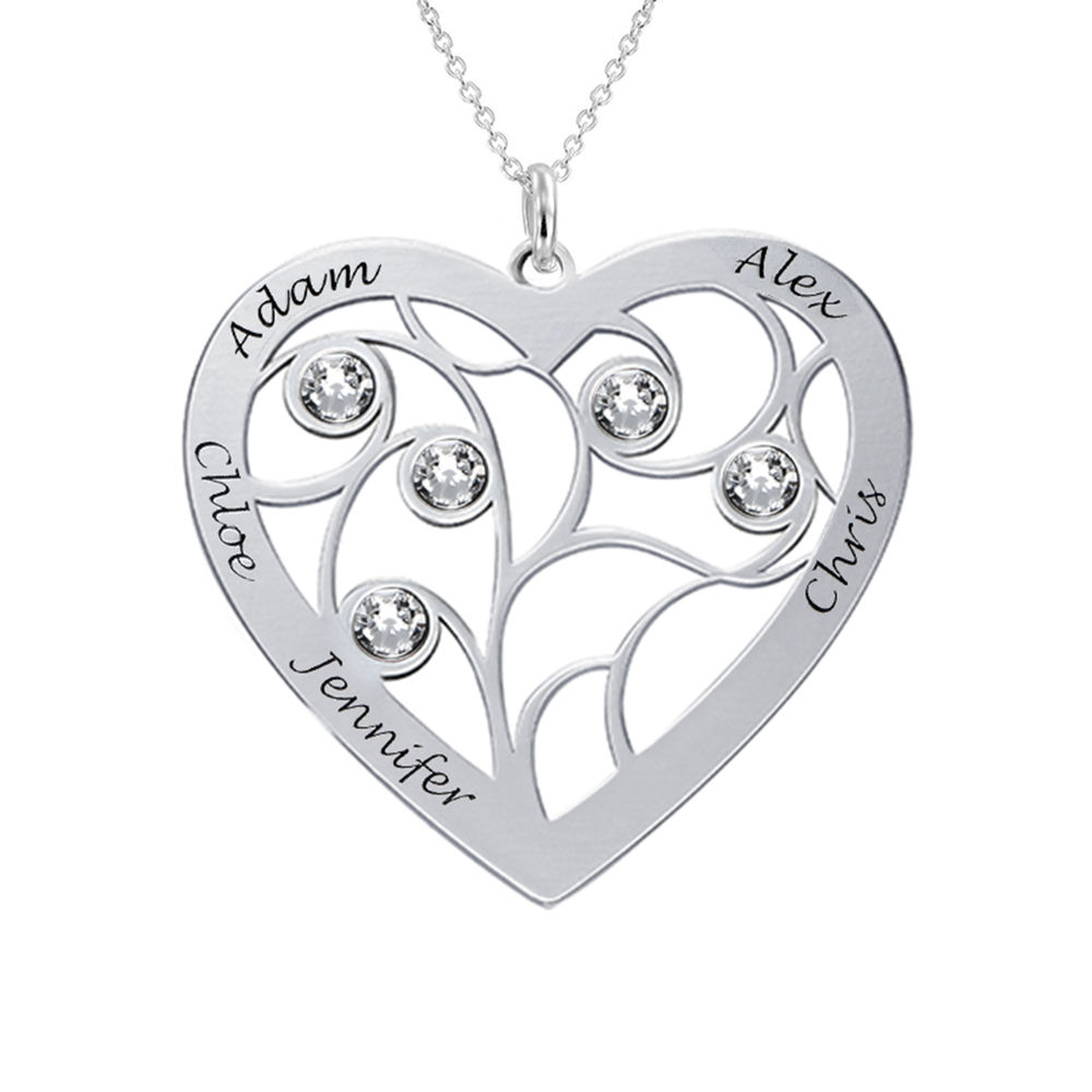 Heart Family Tree Necklace with Birthstones in Sterling Silver - 1