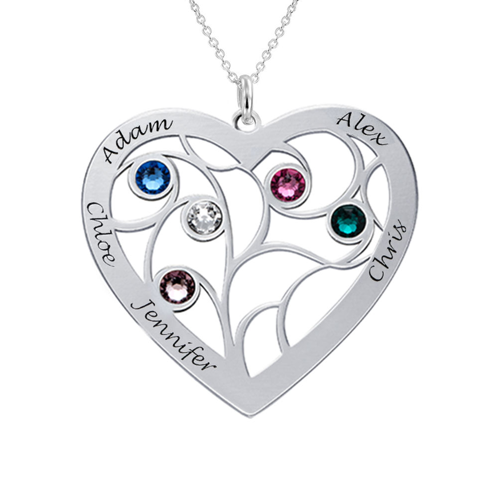 Heart Family Tree Necklace with Birthstones in Sterling Silver - 2