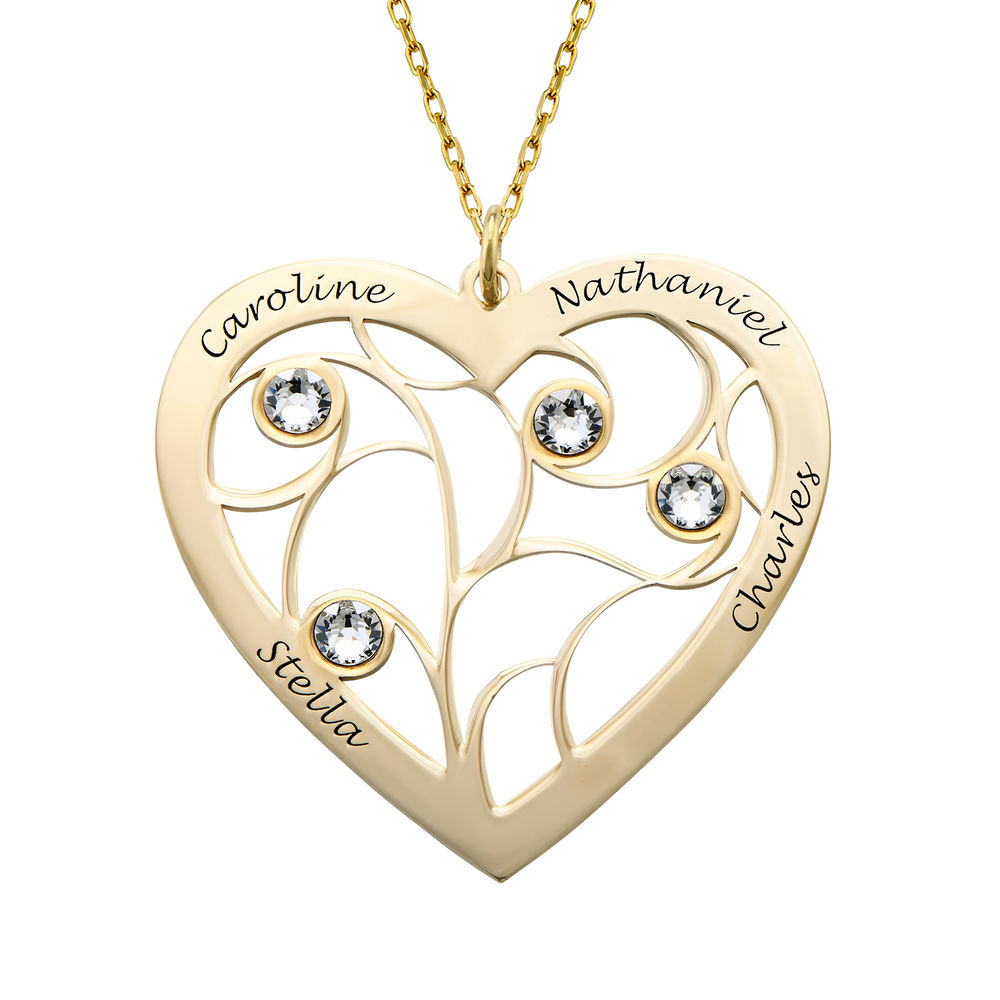 Heart Family Tree Necklace with Birthstones in Gold 10k