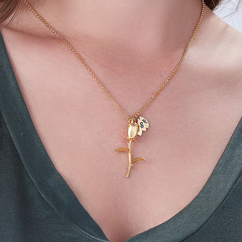 Rose Necklace with Initial charms in Gold Vermeil - 2 product photo