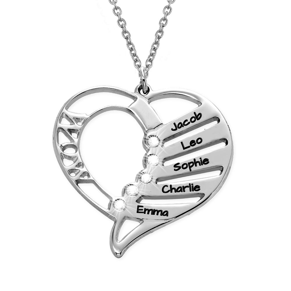 Engraved Mom Necklace with Diamonds in Sterling Silver