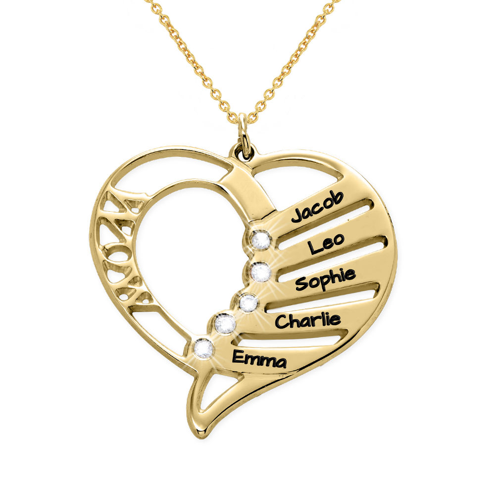 Engraved Mom Necklace with Diamonds in Gold plating