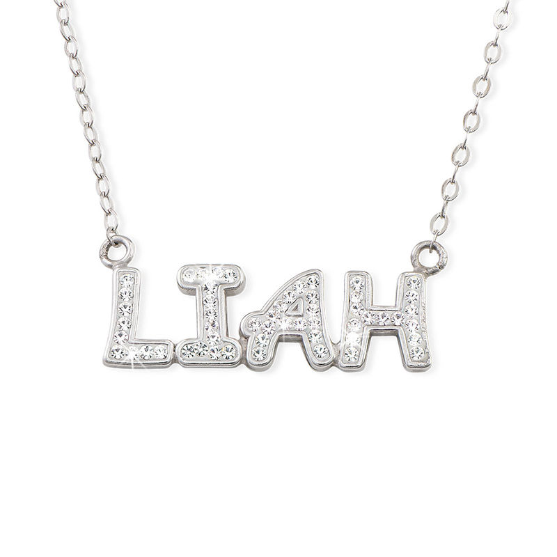 Name Necklace with Crystals in Sterling Silver