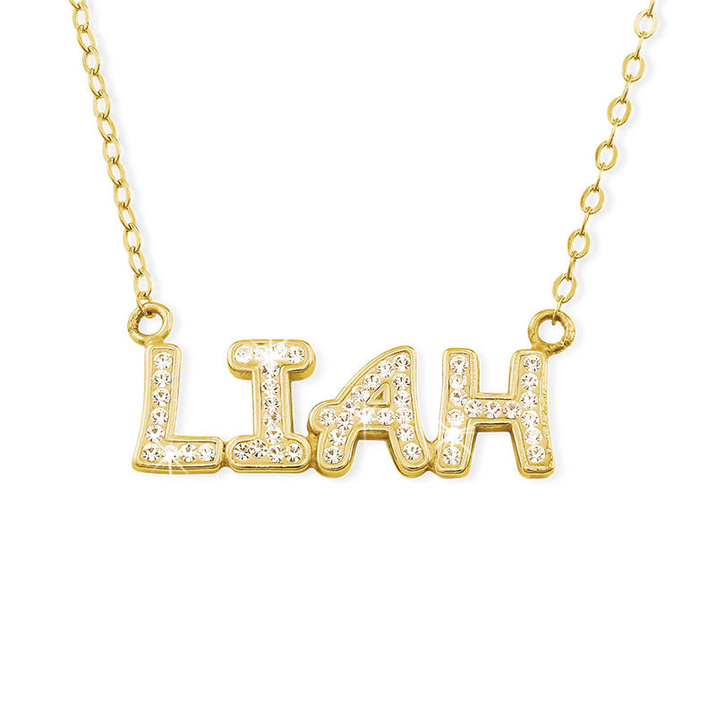 Name Necklace with Crystals in Sterling Silver with Gold Plating