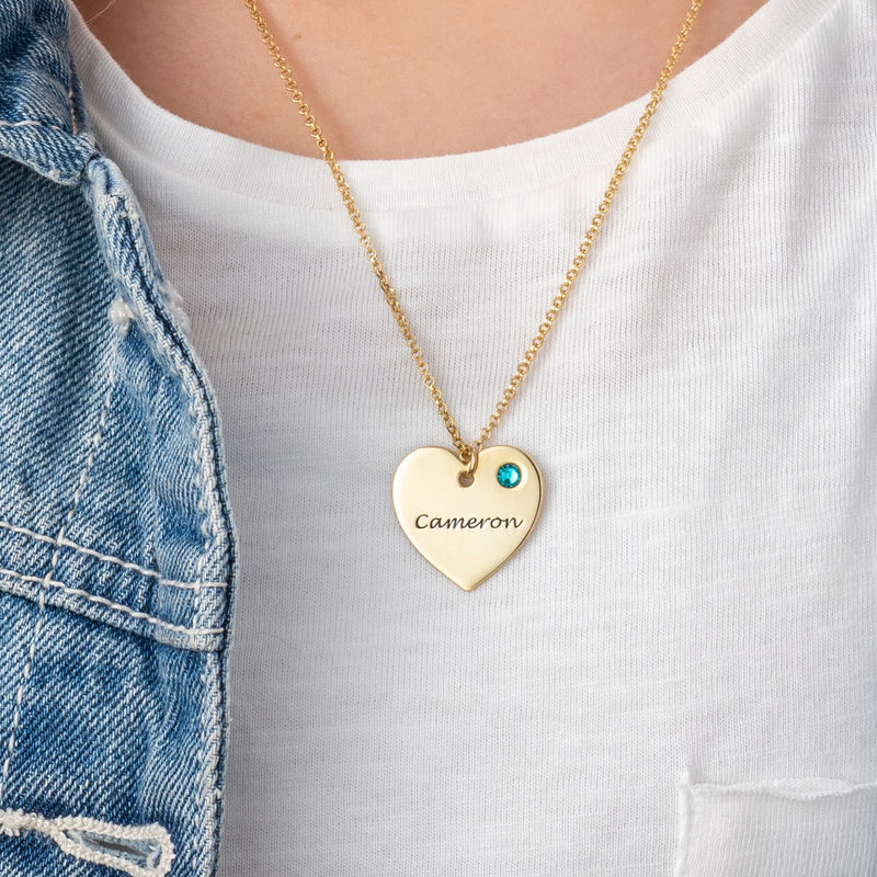 Teen's Personalized Heart Necklace with Birthstone in Gold Plating - 2
