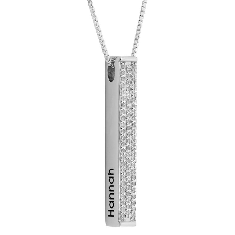 Vertical 3D Bar Necklace with Cubic Zirconia in Silver