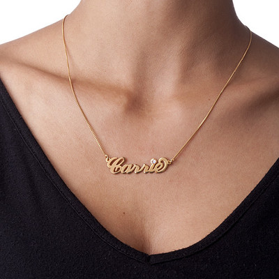18K Gold-Plated Silver Name Necklace with Birthstone - 1 product photo