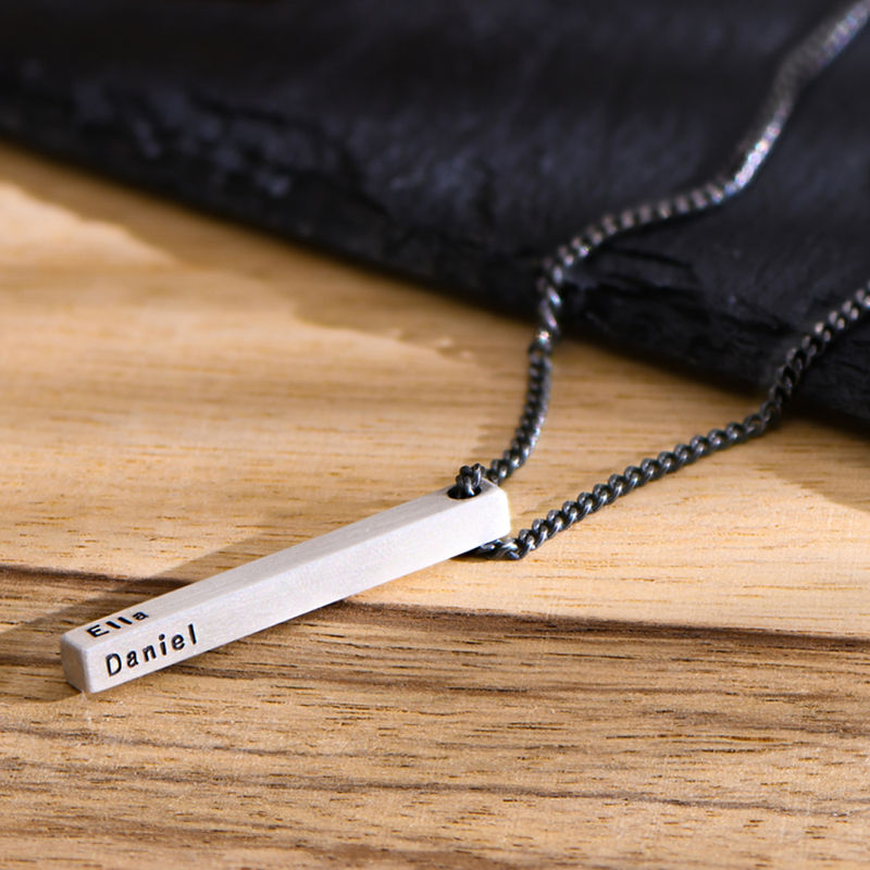 Men 3D Bar Necklace in Matte Silver - 2 product photo
