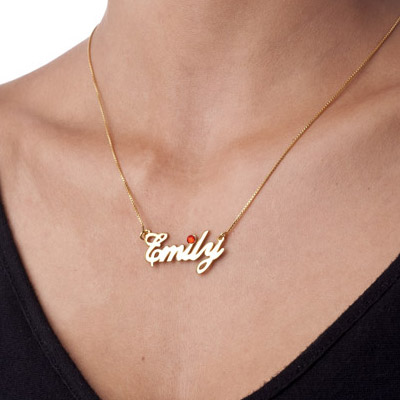 18k Gold-Plated Silver and Birthstone Name Necklace - 1 product photo