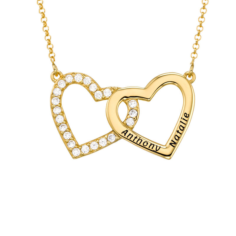 Engraved Double Heart Necklace in Gold Plating