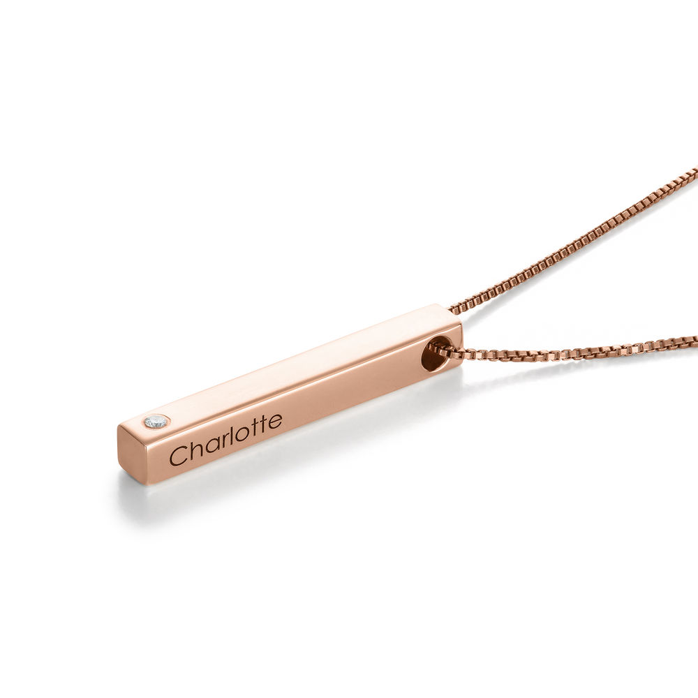 Vertical 3D Bar Necklace in Rose Gold Plating with Cubic Zirconia - 1