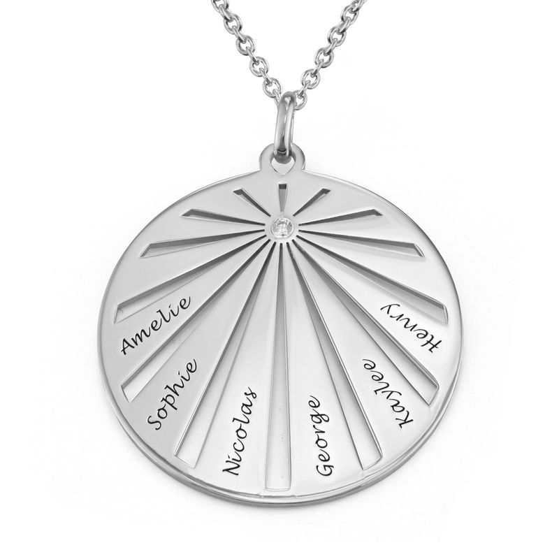 Engraved Circle Family Necklace with Diamond in Sterling Silver product photo