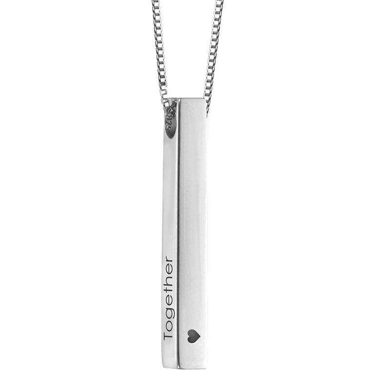 Pre-made inscription: 'Together Forever' 3D Bar Necklace in Sterling Silver with 18'' Chain product photo