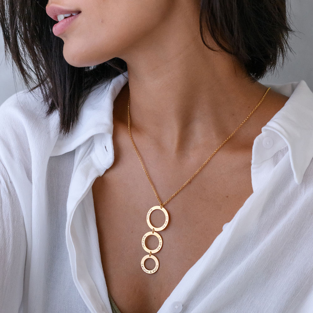 Personalized Vertical Hanging 3 Circles Necklace in Gold Plating - 2 product photo