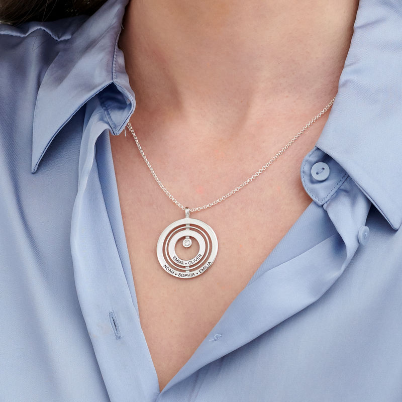 Engraved Circle of Life Necklace in Sterling Silver with Diamond - 2 product photo