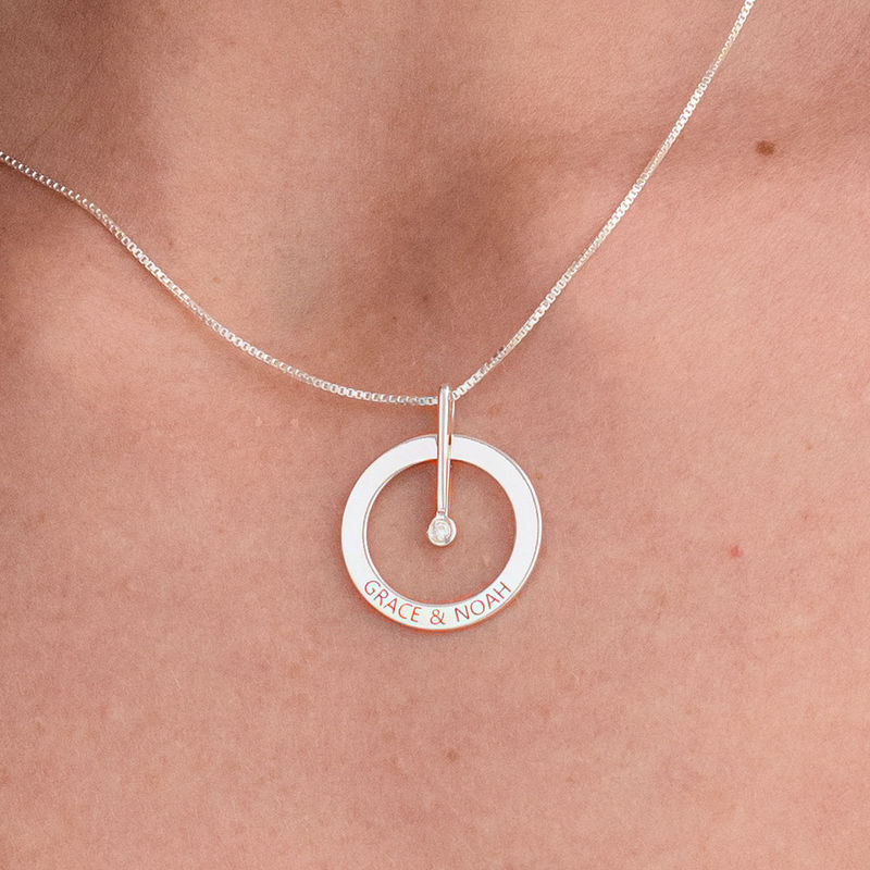 Personalized Circle Necklace with Diamond in Sterling Silver - 3 product photo