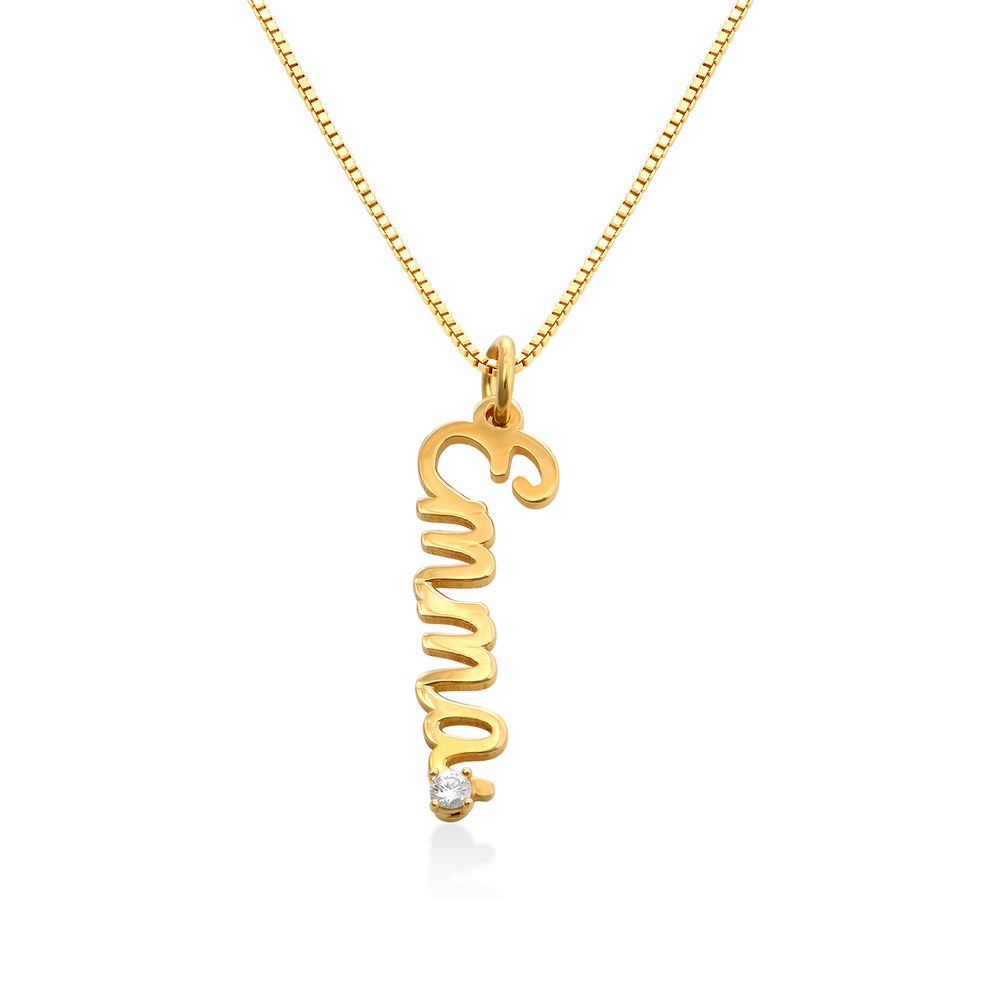 Vertical Diamond Name Necklace in Cursive in Gold Vermeil