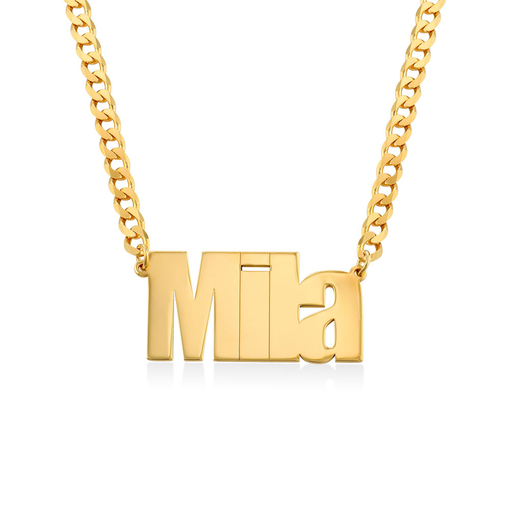 Large Custom Name Necklace with Gourmet Chain in Gold Plating product photo