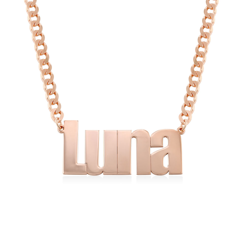 Large Custom Name Necklace with Gourmet Chain in Rose Gold Plating