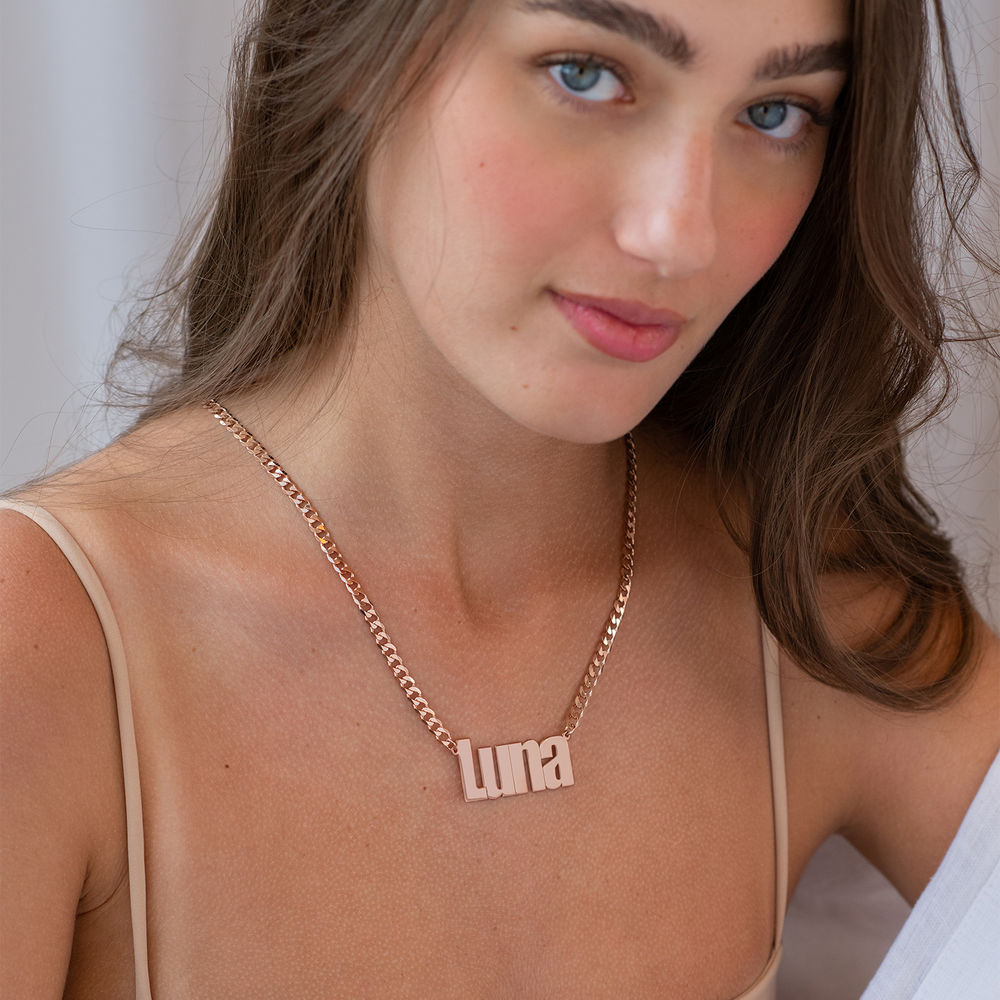 Large Custom Name Necklace with Gourmet Chain in Rose Gold Plating - 2