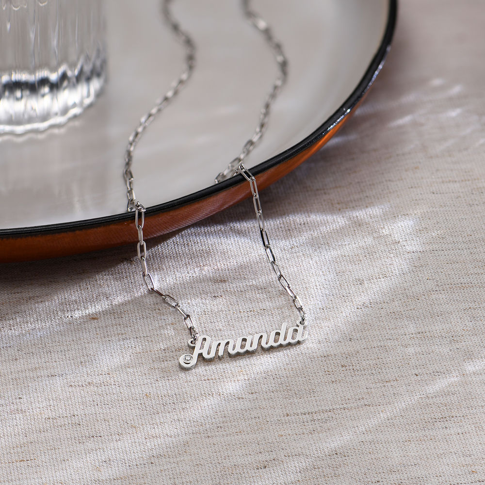 Paperclip Script Name Necklace with Diamond in Sterling Silver - 1 product photo