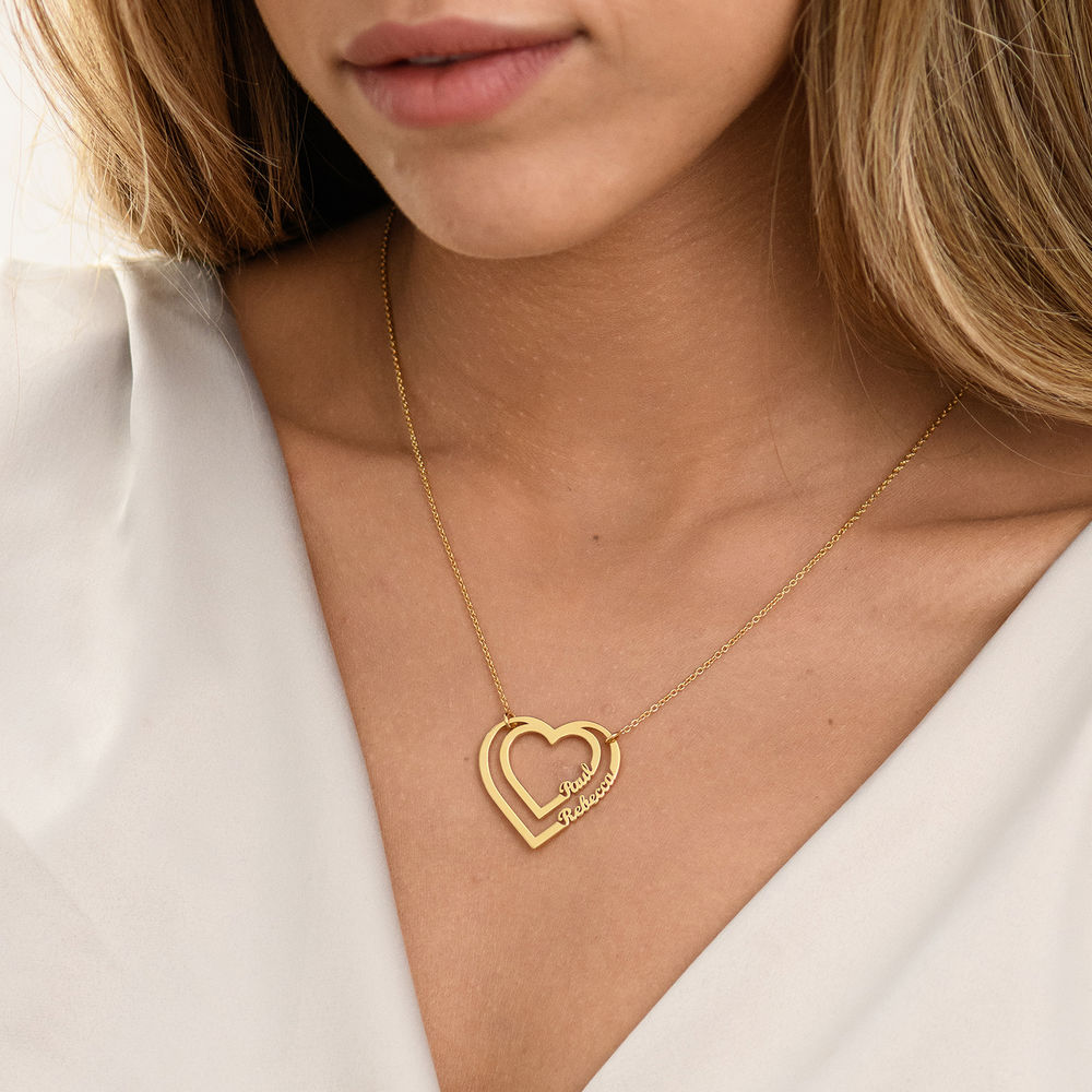 Personalized Heart Necklace with Two Names in Gold Vermeil - 2 product photo