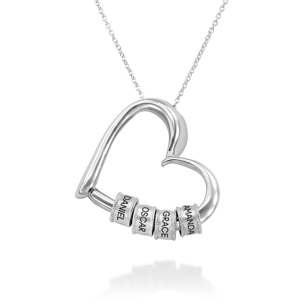 Charming Heart Necklace with Engraved Beads in Sterling Silver