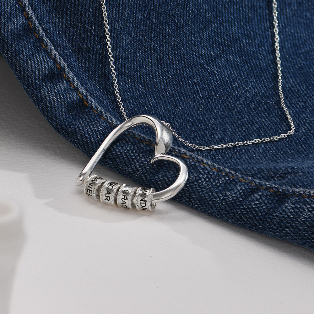 Charming Heart Necklace with Engraved Beads in Sterling Silver - 3 product photo