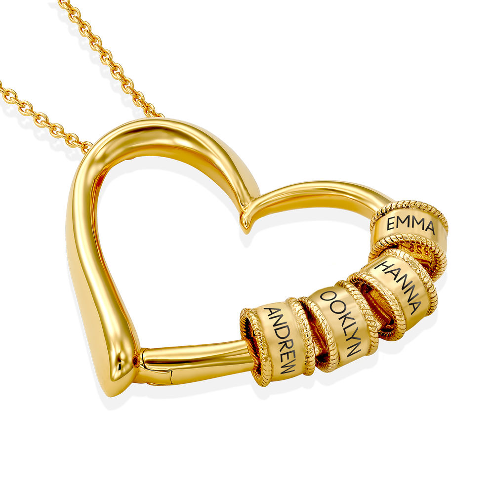 Charming Heart Necklace with Engraved Beads in Gold Plating - 1 product photo
