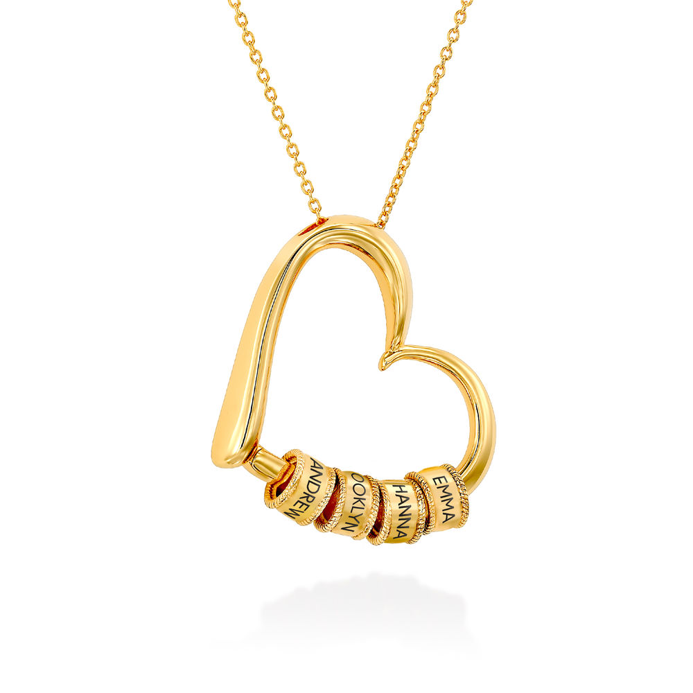 Charming Heart Necklace with Engraved Beads in Gold Plating - 2