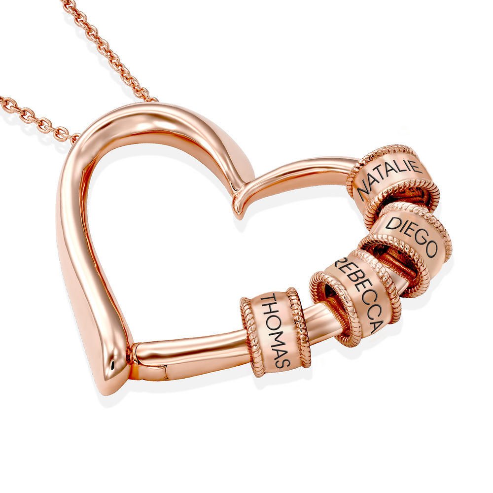 Charming Heart Necklace with Engraved Beads in Rose Vermeil - 1 product photo