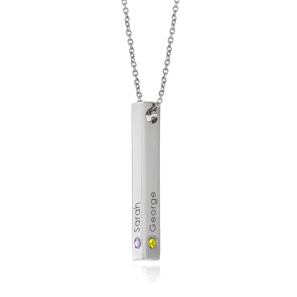 Personalized Vertical 3D Bar Necklace with Birthstones in Sterling Silver product photo