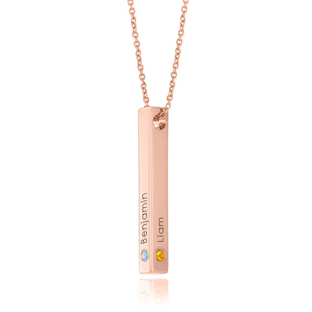 Personalized Vertical 3D Bar Necklace with Birthstones in 18k Rose Gold Plating product photo