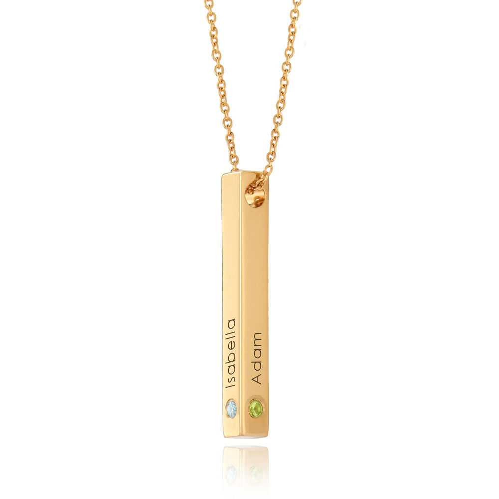 Personalized Vertical 3D Bar Necklace with Birthstones in 18k Gold Vermeil
