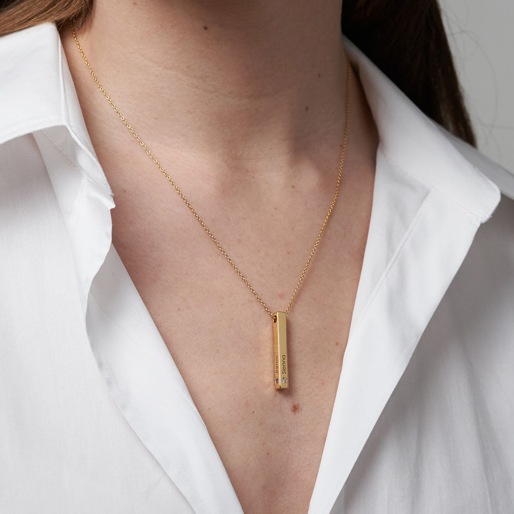Personalized Vertical 3D Bar Necklace with Birthstones in 18k Gold Vermeil - 2