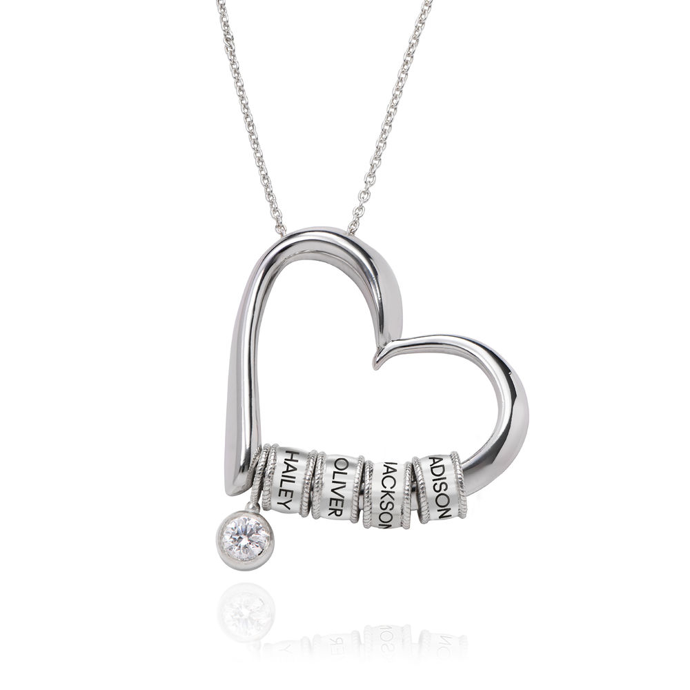Charming Heart Necklace with Engraved Beads  in Sterling Silver  with 1/25 CT. T.W Lab – Created Diamond