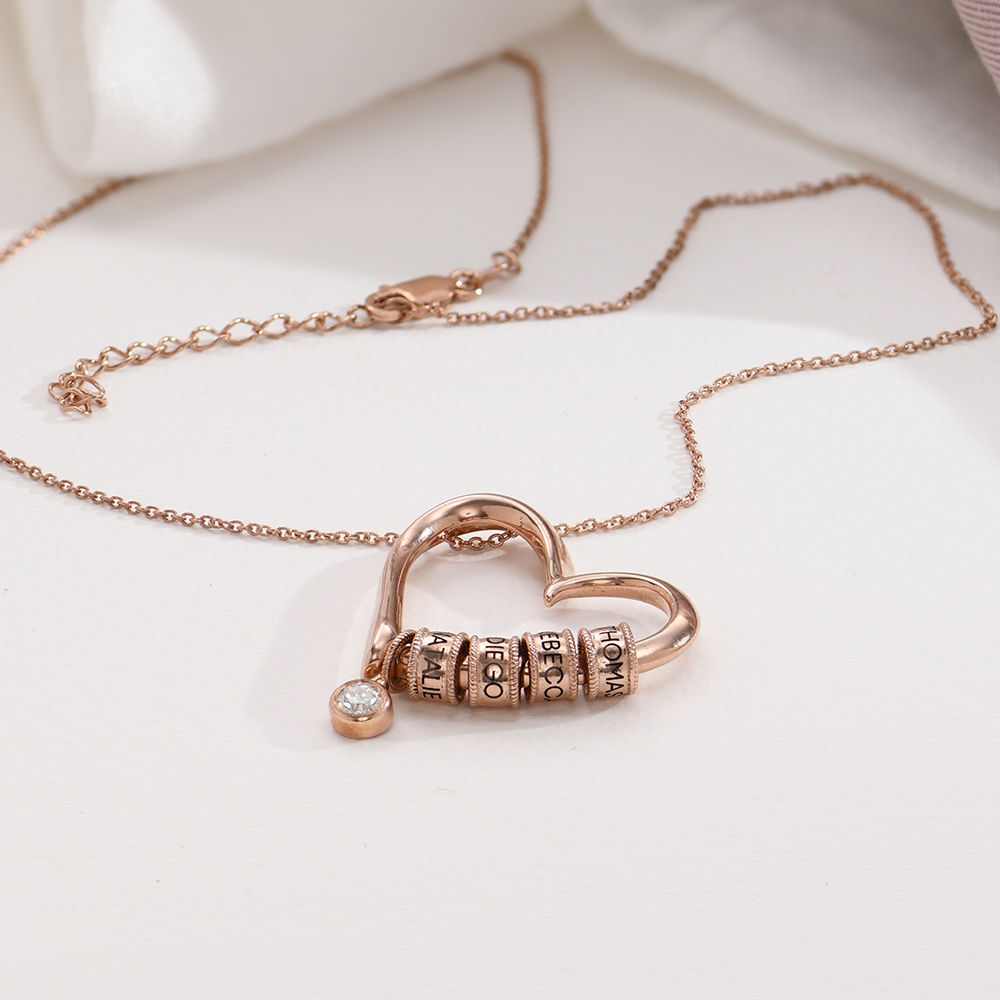 Charming Heart Necklace with Engraved Beads in Rose Gold Plating with 0.25 ct Diamond - 1 product photo