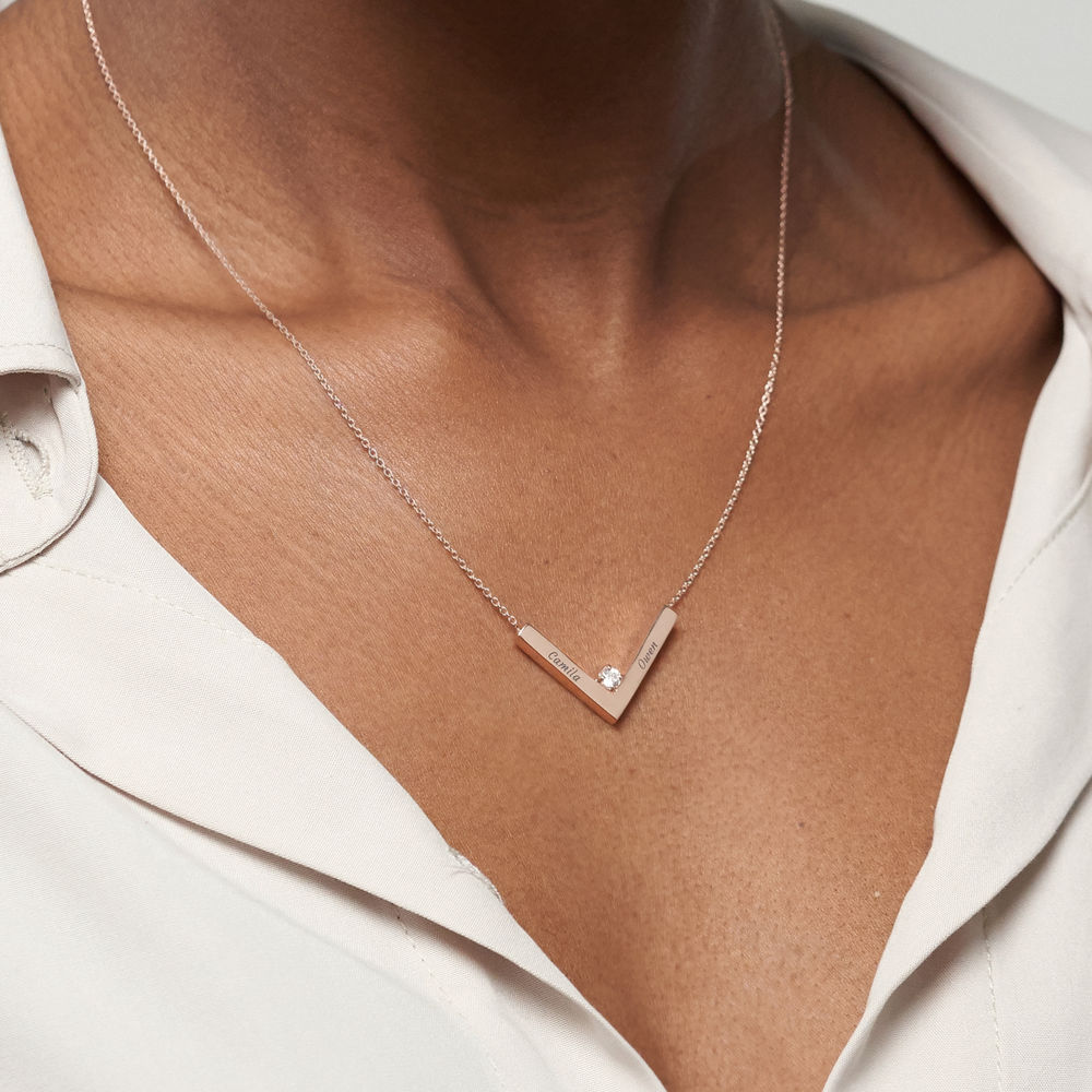 MYKA Diamond V-Necklace in 18k Rose Gold Plating - 4 product photo