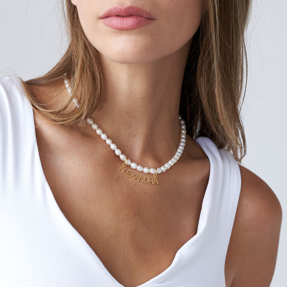 Chiara Pearl Name Necklace in Vermeil - 2