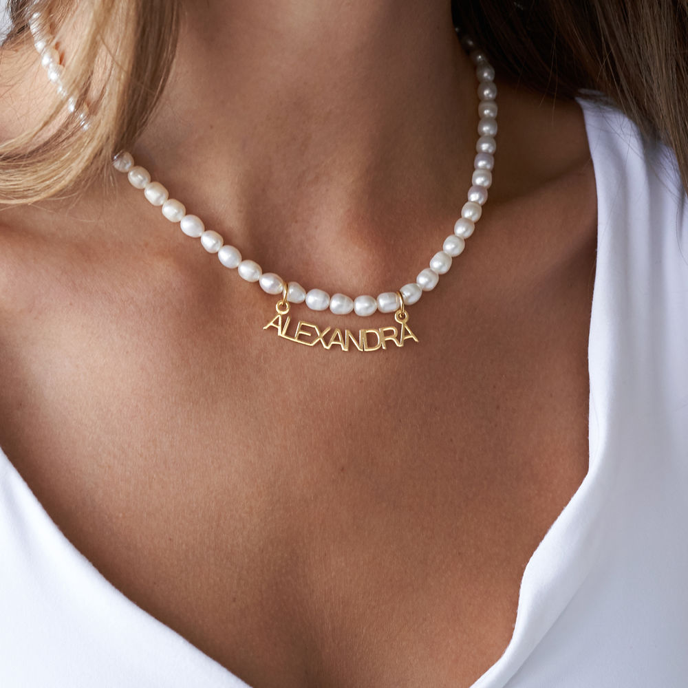 Chiara Pearl Name Necklace in Vermeil - 3