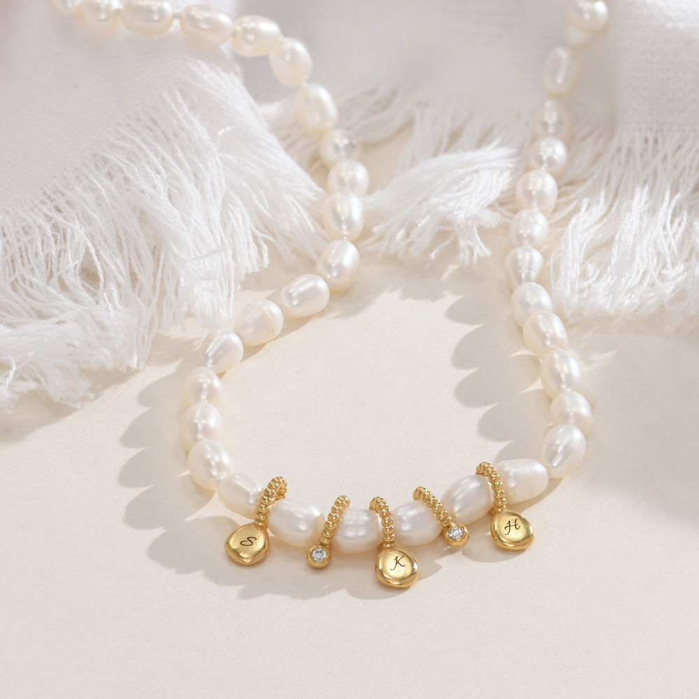 Julia Diamond Pearl Initial Necklace in Gold Vermeil - 1 product photo