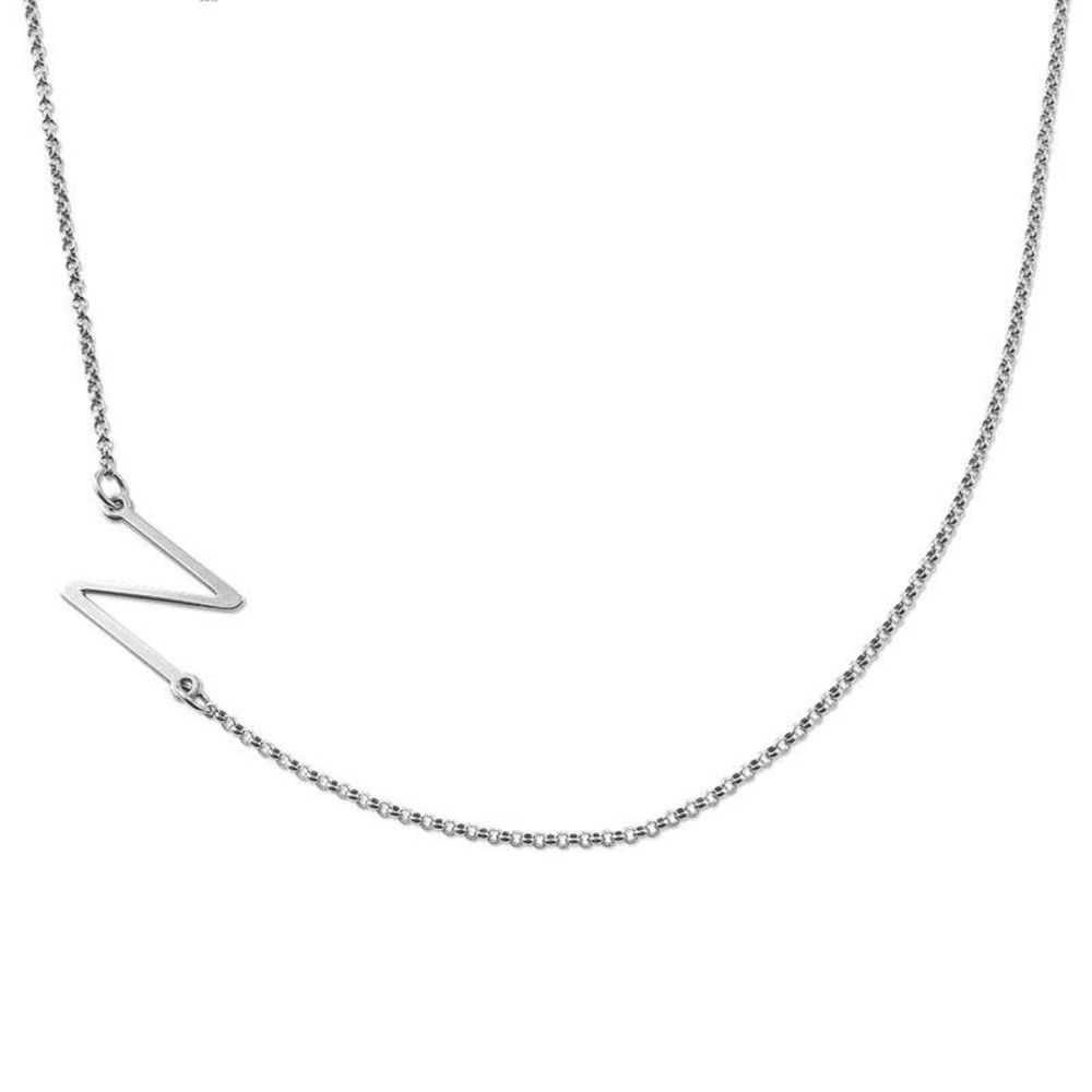 Sideways Initial Necklace in Silver