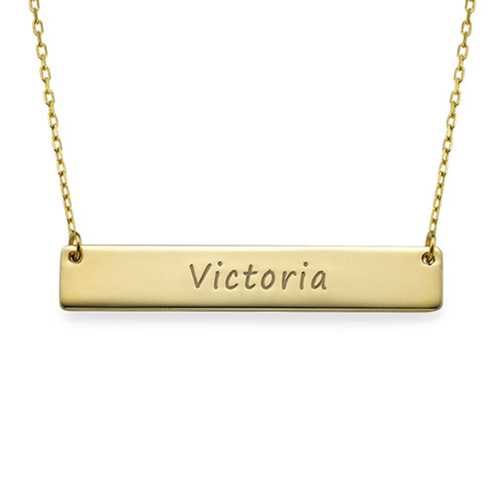 10k Yellow Gold Engraved Personalized Name 7/8" Dainty Vertical Bar Pendant GC31 