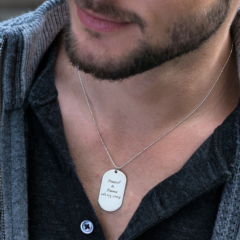 Custom Script Dog Tag Necklace in Sterling Silver - 1