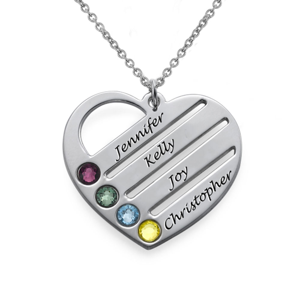 Birthstone Heart Necklace with Engraved Names product photo
