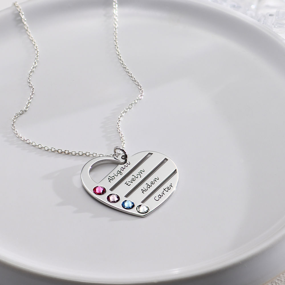 Birthstone Heart Necklace with Engraved Names - 1 product photo